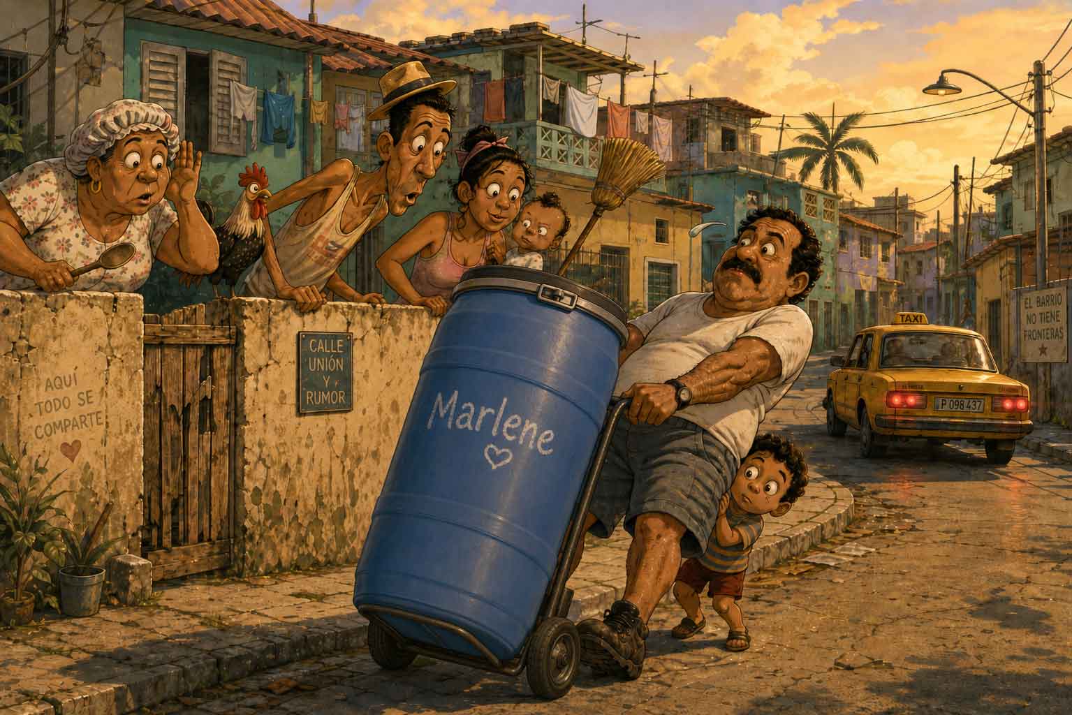 Neighbourhood drama under the sunset sky