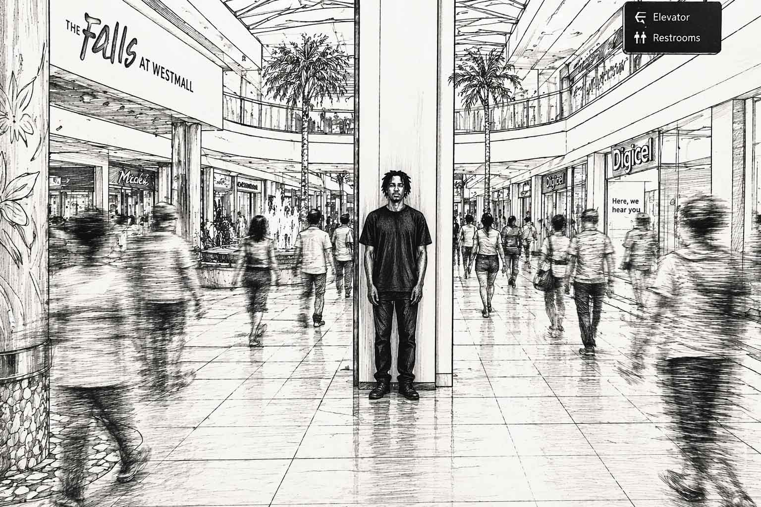 man standing in mall