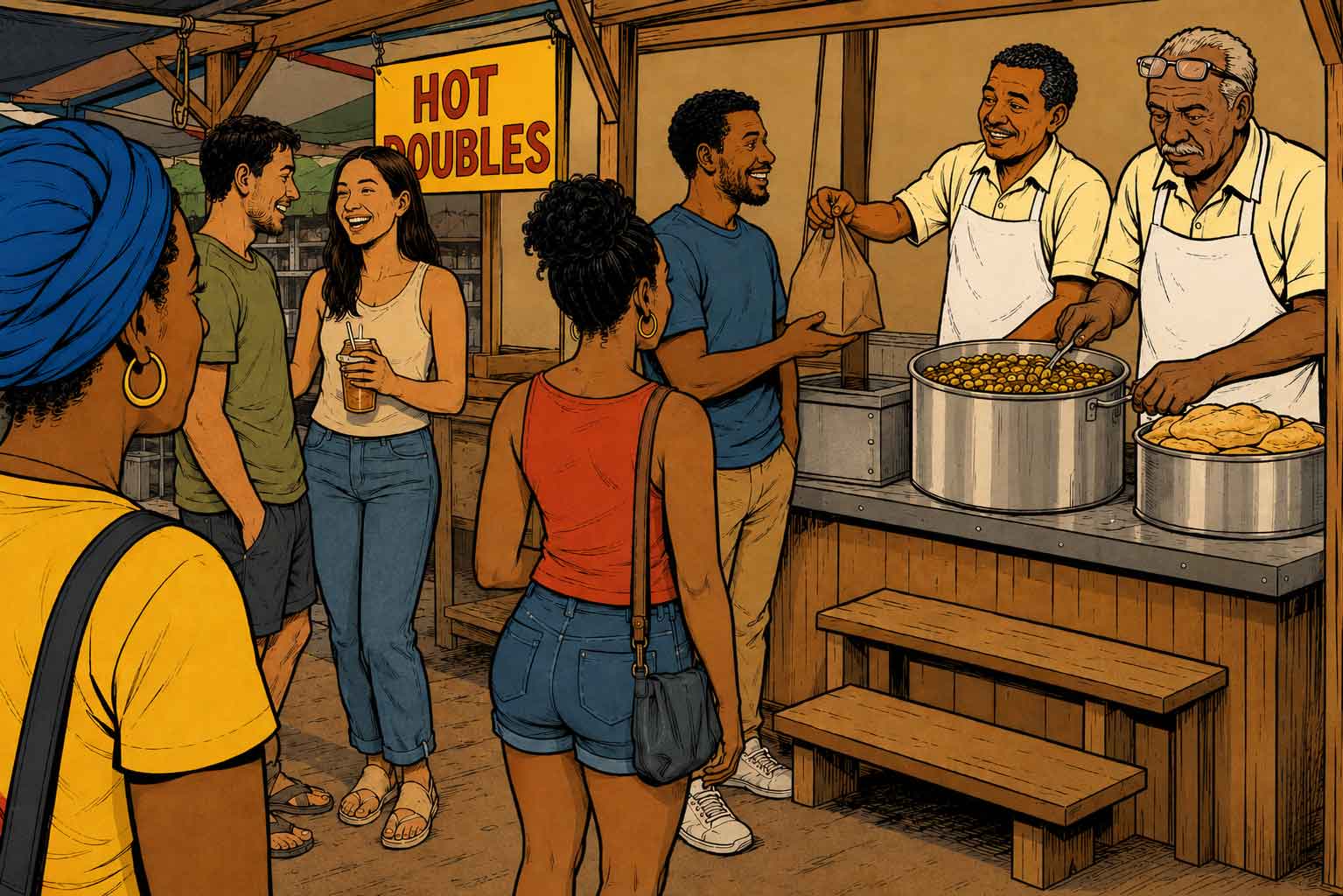 Hot doubles at the market stall