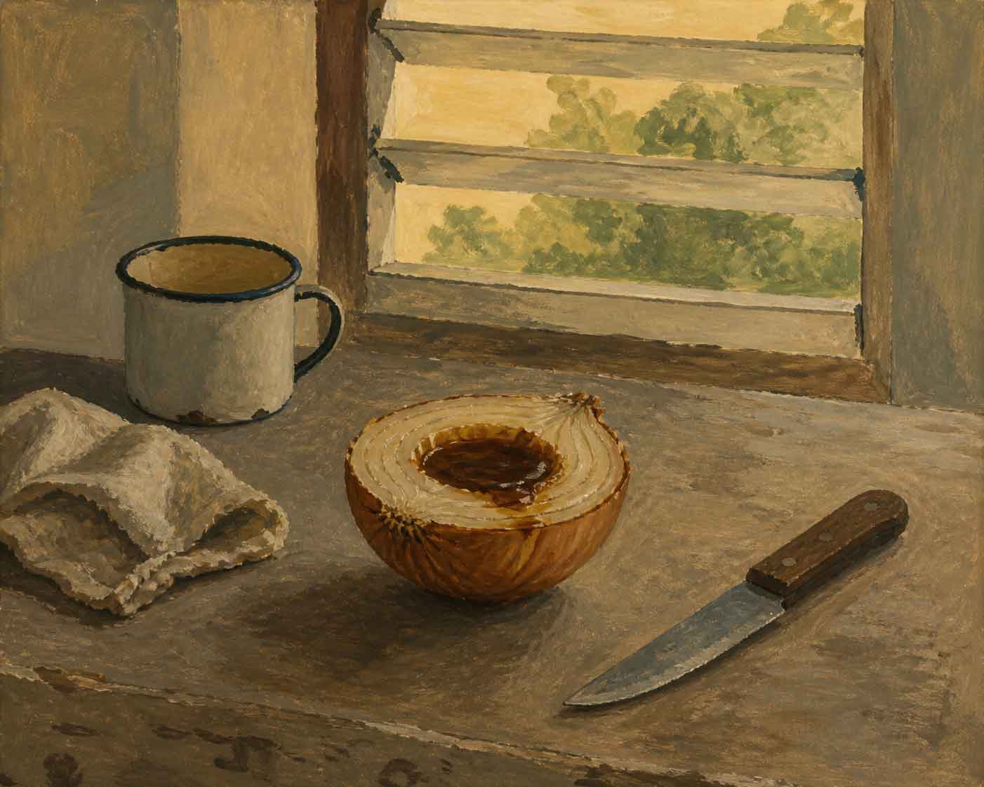 Rustic still life with tropical view